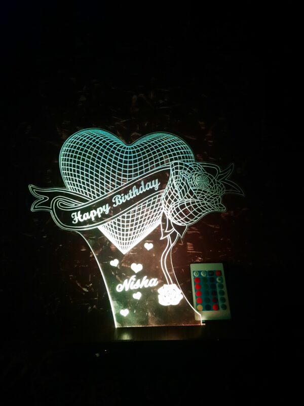 Personalized Heart Rose Acrylic 3D Illusion Led Lamp With Color Changing Led And Remote - Image 2