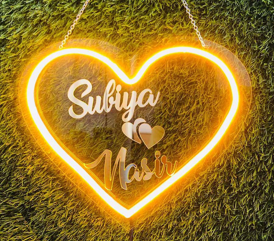 Love Couple Name With Heart Led Neon Sign